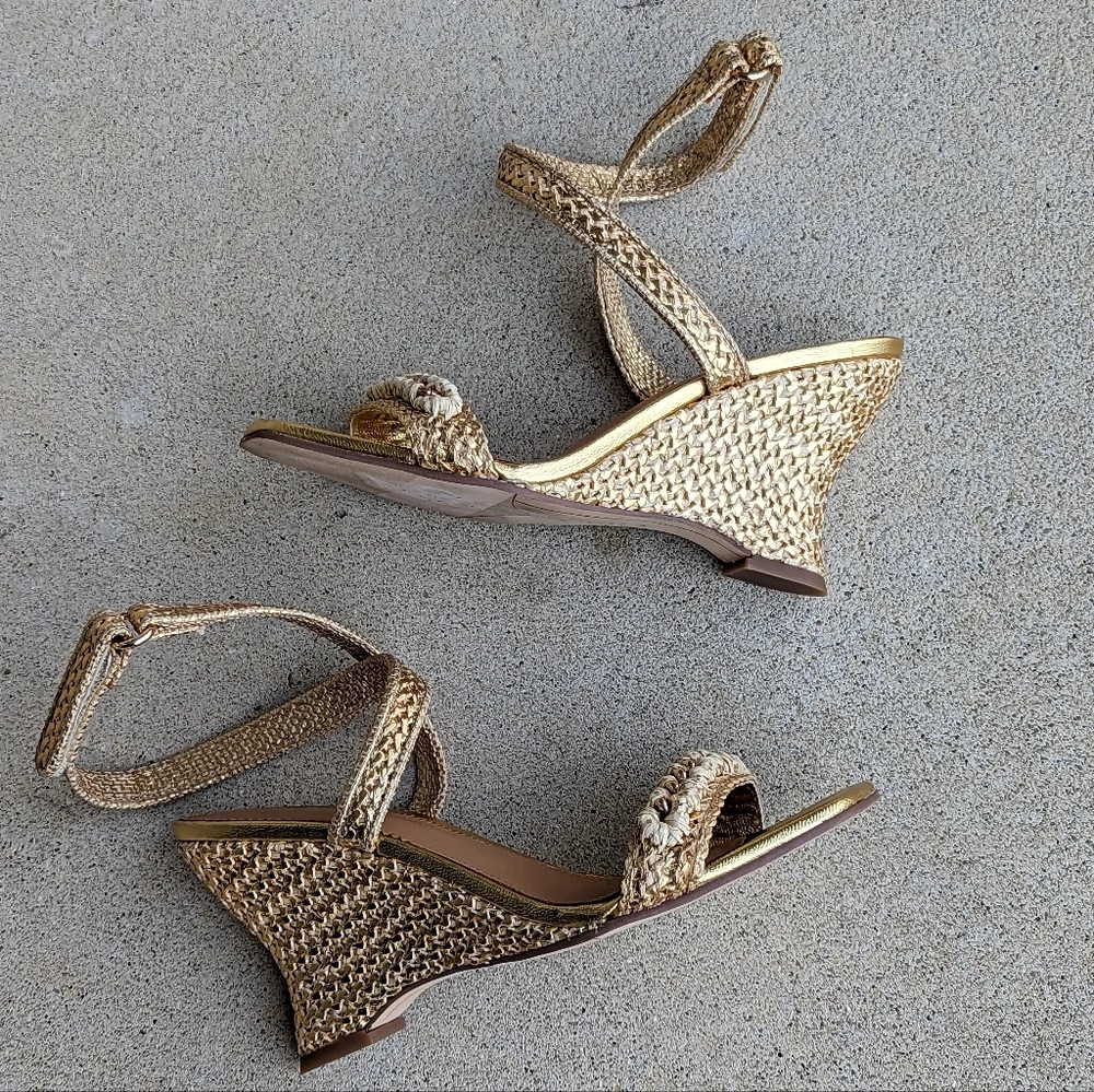 SARTO by Franco Sarto wrap ankle strap woven metallic wedge heel sandal 6 - Picture 7 of 10